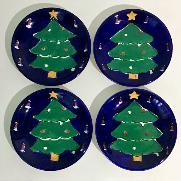 Gibson Other - Vintage Christmas Tree Design Plates 8” Salad Dessert Set 4 Hand Painted Gibson